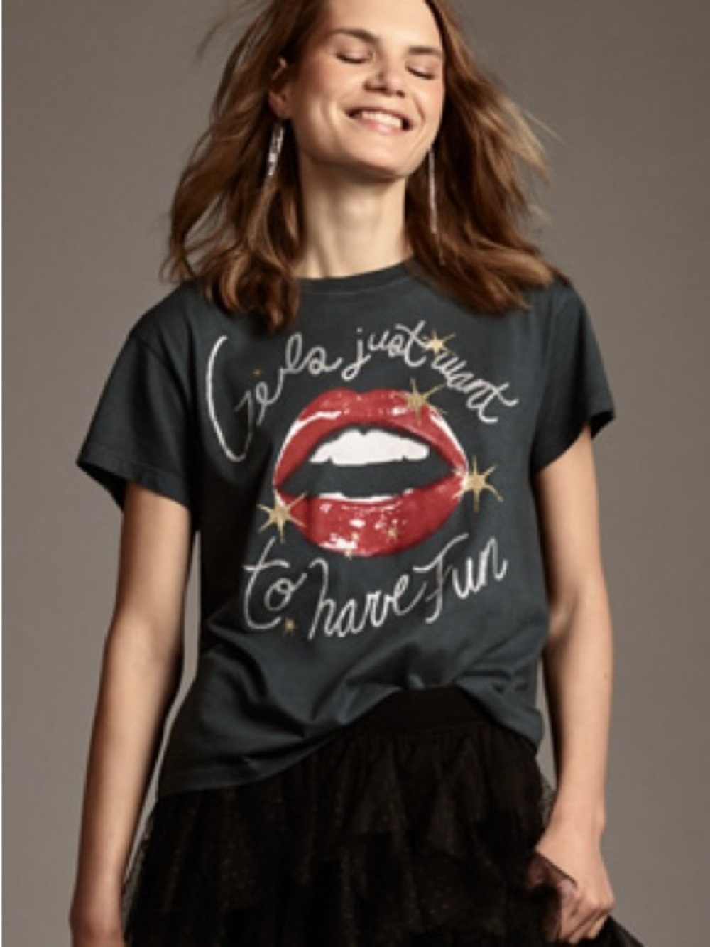 Letluv ANTHROPOLOGIE Girls Just Wanna Have Fun Short-Sleeve Graphic Tee (128)